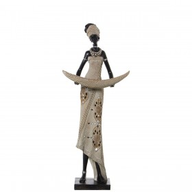 Statua Decorativa Alexandra House Living Beige Plastica Africana 16 x 25 x 58 cm