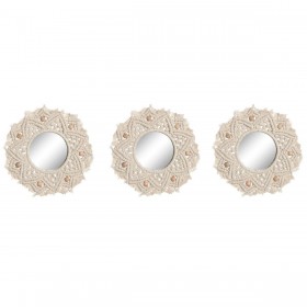 Set di Specchi Home ESPRIT Bianco Boho 20 x 1 x 20 cm (3 Pezzi)