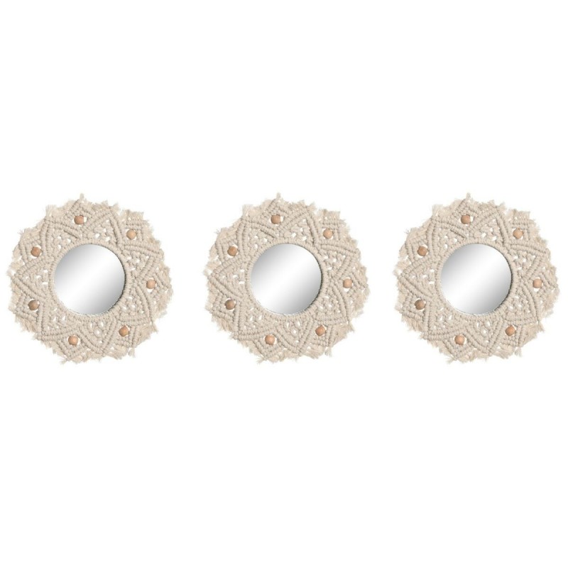 Set di Specchi Home ESPRIT Bianco Boho 20 x 1 x 20 cm (3 Pezzi)