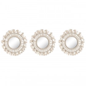 Set di Specchi Home ESPRIT Bianco Boho 20 x 1 x 20 cm (3 Pezzi)