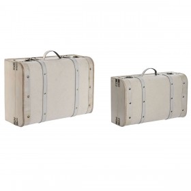 Set di Scatole Decorative Home ESPRIT Bianco Poliestere Legno