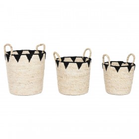 Set di Cestini Home ESPRIT Nero Naturale Fibra naturale Boho 37 x 37 x 43 cm (3 Pezzi)