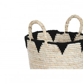 Set di Cestini Home ESPRIT Nero Naturale Fibra naturale Boho 37 x 37 x 43 cm (3 Pezzi)