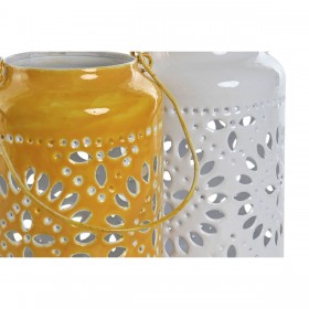 Portacandele Home ESPRIT Giallo Bianco Ferro 15 x 15 x 26 cm (2 Unità)