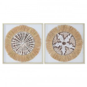Tela Home ESPRIT Bianco Naturale Boho 60 x 3 x 60 cm (2 Unità)