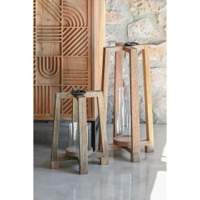 Portacandele Home ESPRIT Marrone Naturale Cristallo Legno di mango 27 x 27 x 54 cm
