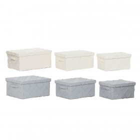 Set di Scatole Decorative Home ESPRIT Grigio Crema 40 x 30 x 20 cm 3 Pezzi (2 Unità)