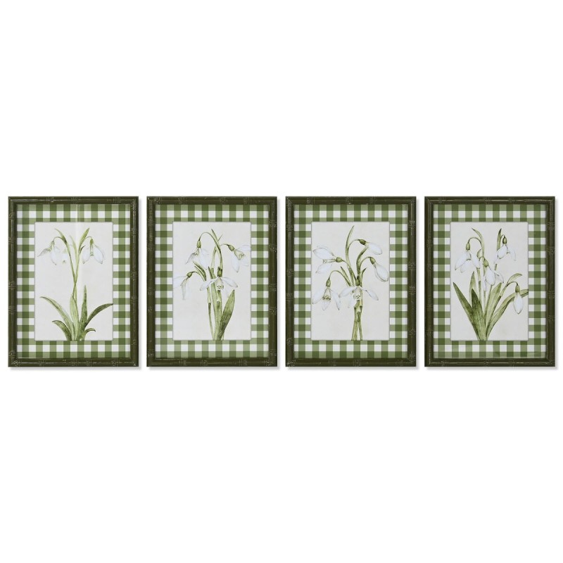 Quadro Home ESPRIT Verde Beige Shabby Chic Piante botaniche 30 x 2,5 x 40 cm (4 Unità)