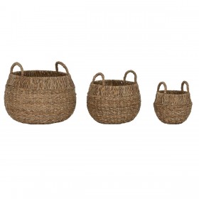 Set di Cestini Home ESPRIT Naturale Metallo Erba di mare Boho (3 Pezzi)