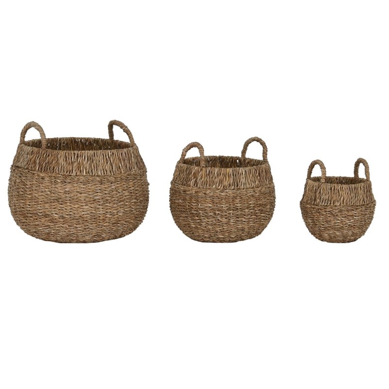Set di Cestini Home ESPRIT Naturale Metallo Erba di mare Boho (3 Pezzi)