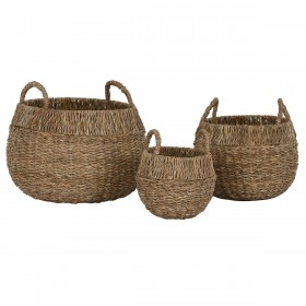 Set di Cestini Home ESPRIT Naturale Metallo Erba di mare Boho (3 Pezzi)