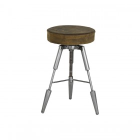 Sgabello Home ESPRIT Marrone Argentato Pelle Metallo 39 x 39 x 57 cm