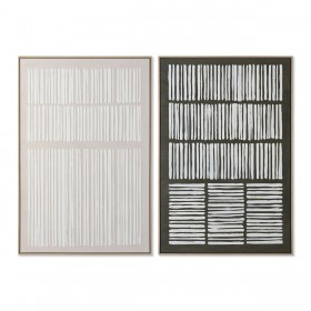 Quadro Home ESPRIT Bianco Verde Beige Grigio scuro polistirene Tela Righe Città (2 Unità)