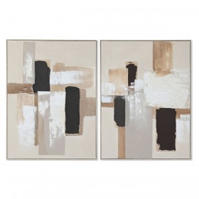 Quadro Home ESPRIT Bianco Nero Beige Astratto Moderno 92 x 3,8 x 122 cm 92 x 4 x 122 cm (2 Unità)