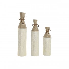 Set di 3 Vasi Home ESPRIT Bianco Dorato Metallo 14 x 14 x 67 cm (3 Pezzi)