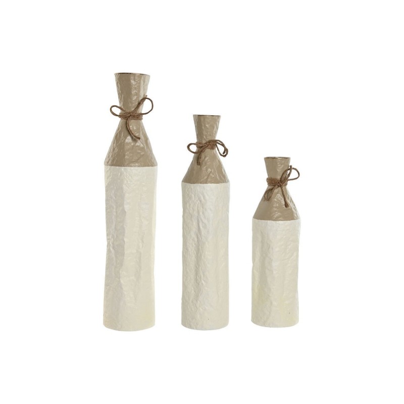 Set di 3 Vasi Home ESPRIT Bianco Dorato Metallo 14 x 14 x 67 cm (3 Pezzi)