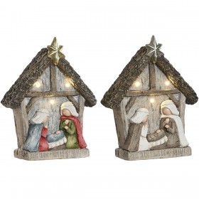 Presepe di Natale Home ESPRIT Verde Grigio Magnesio 27,5 x 10,5 x 34,5 cm (2 Unità)