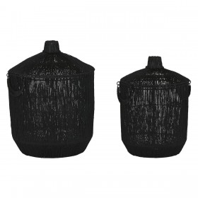 Set di Cestini Home ESPRIT Nero Juta Metallo (2 Pezzi)