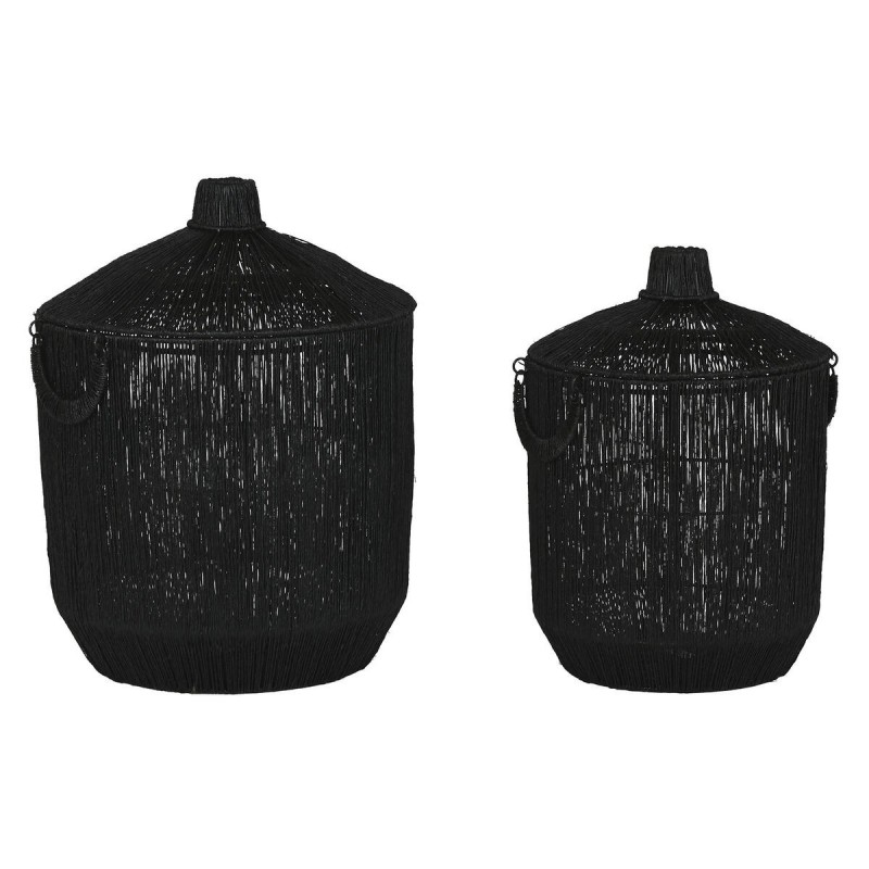 Set di Cestini Home ESPRIT Nero Juta Metallo (2 Pezzi)
