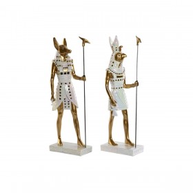 Statua Decorativa Home ESPRIT Bianco Dorato Resina Orientale Egiziano 7 x 11,5 x 36 cm (2 Unità)