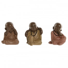 Statua Decorativa Home ESPRIT Arancio Corallo Lime Resina Frate Orientale 8,5 x 7 x 9,7 cm (3 Unità)