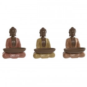 Statua Decorativa Home ESPRIT Arancio Corallo Lime Resina Buddha Orientale 19,5 x 16 x 25,5 cm (3 Unità)