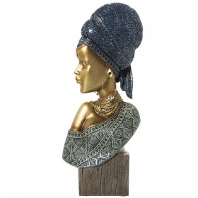 Busto Alexandra House Living Azzurro Dorato Plastica Africana 10 x 19 x 40 cm
