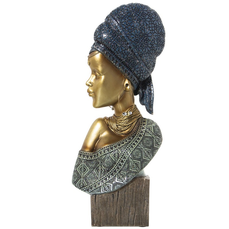 Busto Alexandra House Living Azzurro Dorato Plastica Africana 10 x 19 x 40 cm