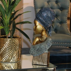 Busto Alexandra House Living Azzurro Dorato Plastica Africana 10 x 19 x 40 cm