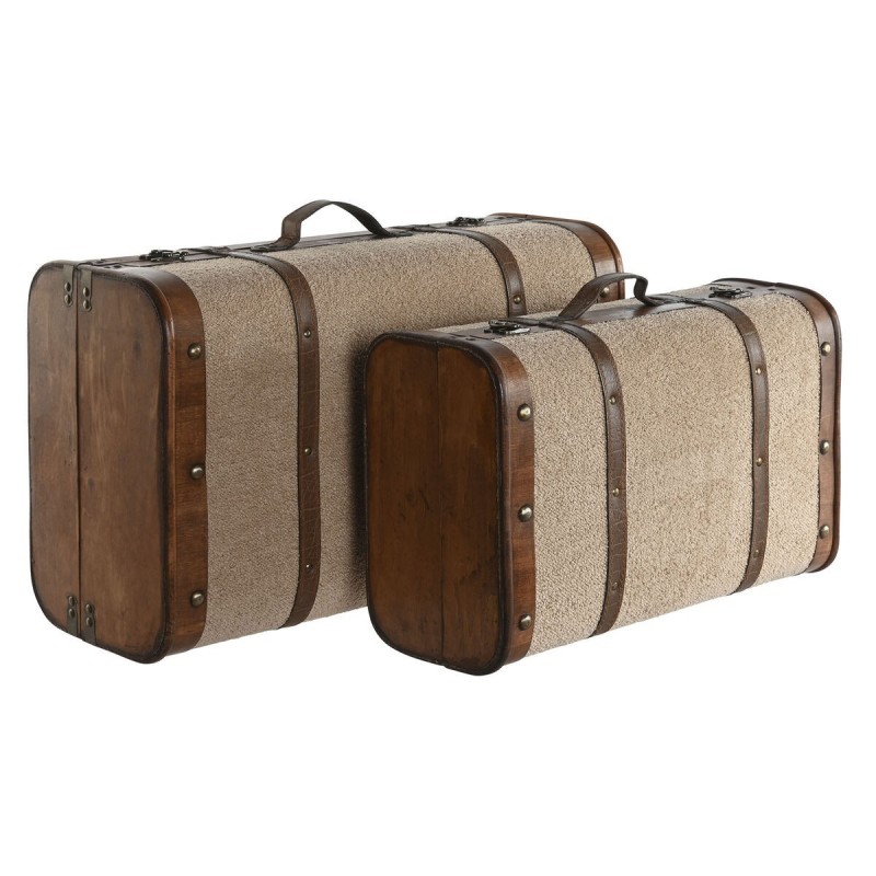 Set di Bauli Home ESPRIT Marrone Beige Poliestere Legno 60 x 37 x 24 cm