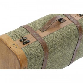 Set di Bauli Home ESPRIT Verde Legno Tela Tropicale 60 x 24 x 38 cm