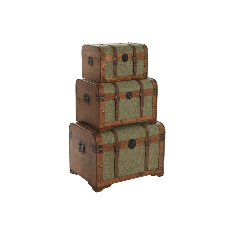 Set di Bauli Home ESPRIT Verde Multicolore Legno Tela Tropicale 60 x 43,5 x 42 cm (3 Unità)