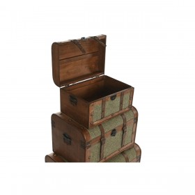 Set di Bauli Home ESPRIT Verde Multicolore Legno Tela Tropicale 60 x 43,5 x 42 cm (3 Unità)