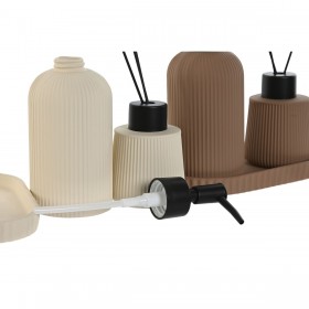 Set da Bagno Home ESPRIT Crema Terracotta ABS Dolomite 17 x 9 x 2 cm 3 Pezzi (2 Unità)