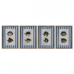 Quadro Home ESPRIT Azzurro Pesce 40 X 2,5 X 55 cm (4 Unità)
