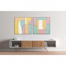 Quadro Home ESPRIT Bianco Rosa Turchese Astratto Città 102 x 4,5 x 102 cm (2 Unità)