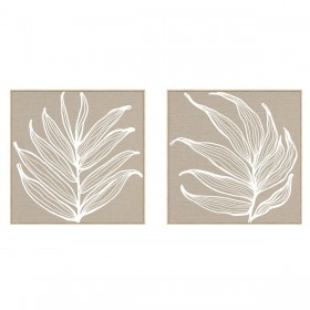 Quadro Home ESPRIT Bianco Naturale Foglia della pianta Scandinavo 83 x 4,5 x 83 cm (2 Unità)