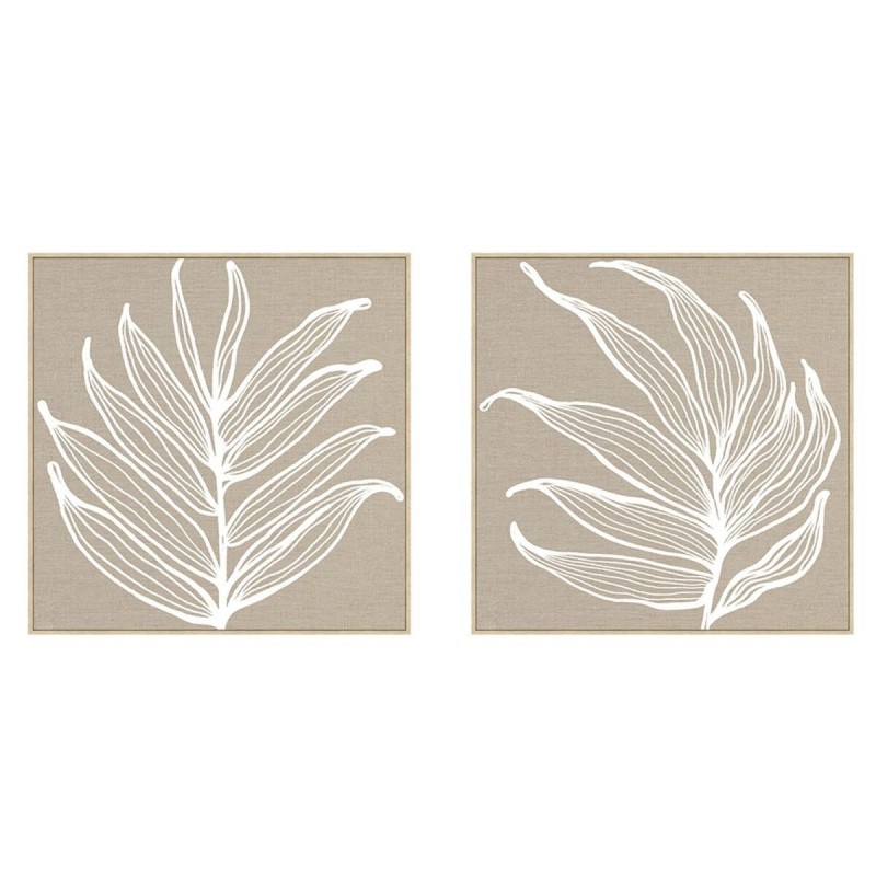 Quadro Home ESPRIT Bianco Naturale Foglia della pianta Scandinavo 83 x 4,5 x 83 cm (2 Unità)