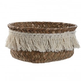 Set di Cestini Home ESPRIT Bianco Naturale Fibra naturale Boho Consumato (3 Pezzi)