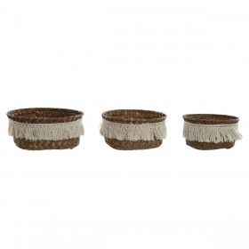Set di Cestini Home ESPRIT Bianco Naturale Fibra naturale Boho Consumato (3 Pezzi)