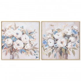 Quadro Home ESPRIT Azzurro Bianco Beige Romantico Vaso 60 x 3,5 x 60 cm (2 Unità)