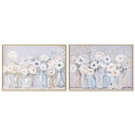 Quadro Home ESPRIT Azzurro Bianco Verde Beige Vaso Shabby Chic 70 x 3,5 x 50 cm (2 Unità)