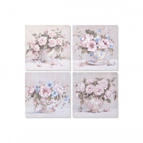 Quadro Home ESPRIT Bianco Rosa Rose Romantico 60 x 3 x 60 cm (4 Unità)