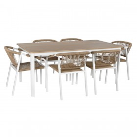 Tavolo con 6 sedie Home ESPRIT Bianco Naturale Resina Alluminio 180 x 90 x 75 cm