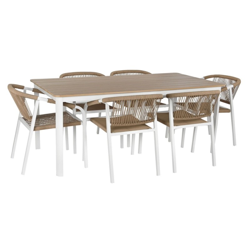 Tavolo con 6 sedie Home ESPRIT Bianco Naturale Resina Alluminio 180 x 90 x 75 cm