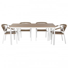 Tavolo con 6 sedie Home ESPRIT Bianco Naturale Resina Alluminio 180 x 90 x 75 cm