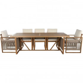 Tavolo con sedie Home ESPRIT Marrone Corda Legno di eucalipto 230 x 100 x 75 cm