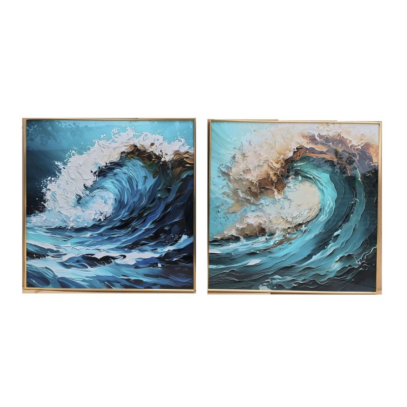 Quadro Home ESPRIT Azzurro Bianco Marrone Mare e oceano 80 x 3,5 x 80 cm (2 Unità)