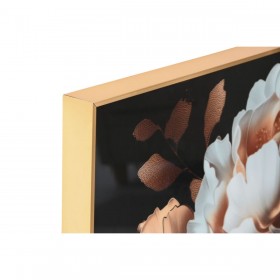 Quadro Home ESPRIT Bianco Nero Dorato Fiori 80 x 3,5 x 80 cm (2 Unità)