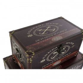 Set di Scatole Decorative Home ESPRIT Multicolore Legno Tela